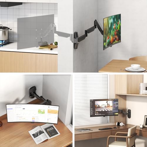 Monitor Wall Mount for 17''-32''-inch Screens - 30.28'' Extra Long Single Wall Mount Monitor Arm, Full Motion VESA Wall Bracket,75/100mm, Hold up to 19.8lbs, Black