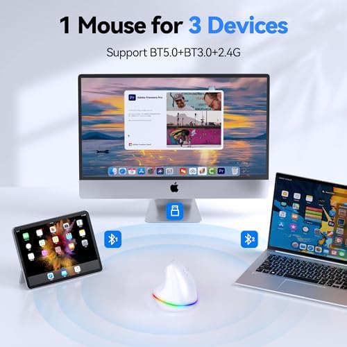 TECKNET RGB Bluetooth Ergonomic Mouse Rechargeable Wireless Multi-Device