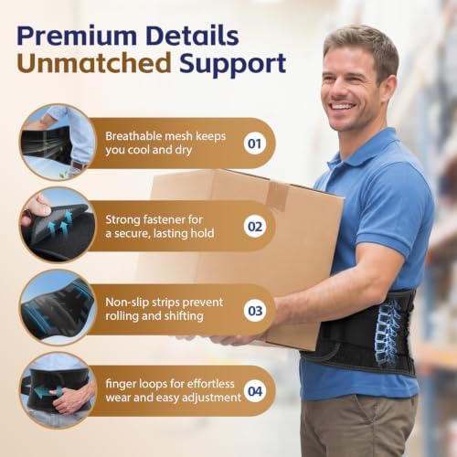 FEATOL Back Brace for Lower Back Pain Men Women, Dual-Side Spine Pad Belt