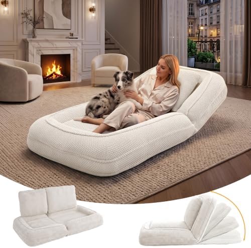 Human Dog Bed, Lazy Sofa Couch, Plush Floor Gaming Chair,5 Adjustable Position, sit, Sleep, fold, Suit to Put in Bedroom, Living Room,Space Saving Design (White)