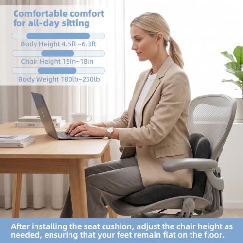 Memory Foam Seat Cushion,Office Chair Cushion with Lumbar Support for Back Pressure Relief, Car Seat Cushion with Adjustable Strap,Sciatica Pad Cushions for Car,Truck, Desk,Gaming Chair
