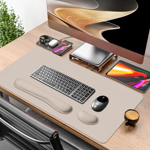 Mouse Pad and Keyboard Wrist Rest, Large Keyboard and Mouse Pad Set, Ergonomic Mousepad with Wrist Rest, Non-Slip Desk Mat Protector for Office, Home (35.4×15.7 Inches, Cream Pink)