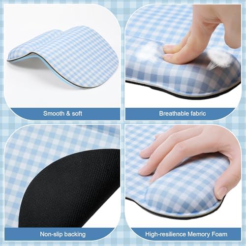 Sabary Blue Gingham Mouse Pad with Wrist Rest Checkered Mouse Pad