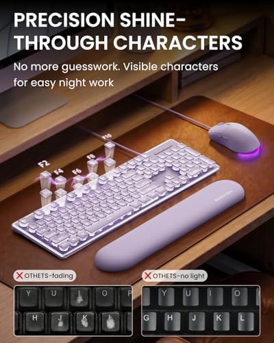 EWEADN Wired Keyboard and Mouse Combo with Detachable Wrist Rest - Purple