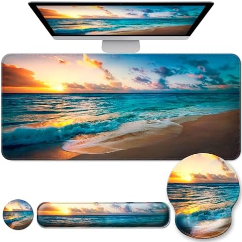 Desk Mat Set Keyboard and Mouse Pad with Wrist Rest Support