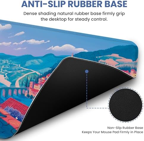 Aesthetic Desk Mat, Cute Hillside Cat Desk Pad Protector for Work & Decor, 31.5" x 11.8", Pretty Non-Slip Extended Mouse Pad for Office or Home