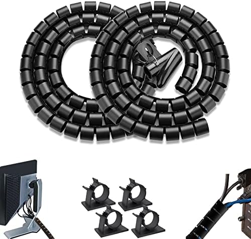 PC Cable Management Sleeve Tube Desk Cord Organizer 2 PCS Black, 7/8 inch -5 ft Cover Wrap Easy to Install Messy Wire Solution for TV Office Computer, Pet Chew and Bite Proof Cable Protector