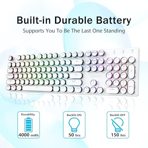 Redragon K710 Wireless Typewriter Mechanical Gaming Keyboard, White