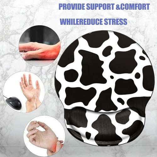 Cow Print Mouse Pad with Wrist Support Ergonomic Mousepad Wrist Rest Gel Mouse Mat Gaming Cushion Mouse Pads for Computer Office Work Women Men Kids