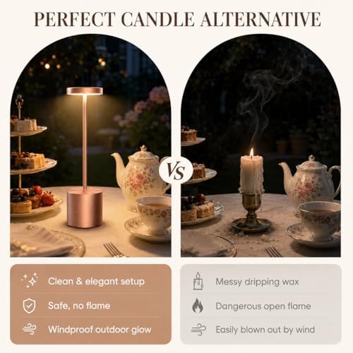 Rose Gold Cordless Table Lamps Set of 2, Battery Operated Rechargeable LED Lamps with Touch Control, 3 Color Temperatures, 5000mAh Dimmable Wireless Portable Lamp for Bedroom Nightstand Living Room