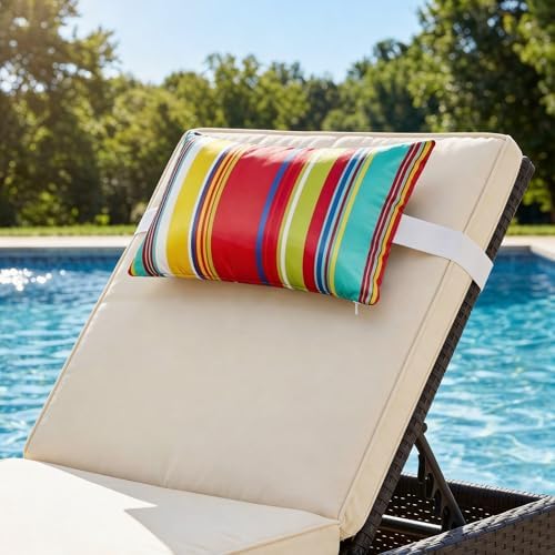 Striped Outdoor Chaise Lounge Head Pillow 11"x16" Set of 2