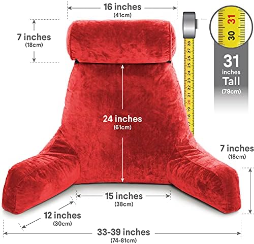 Husband Pillow XXL The Original for Adults - 30" Tall Backrest for Sitting Up in Bed - Firm Support Reading & Bed Rest Pillows for Adults, Neck Roll, Removable Cover - TV - Red