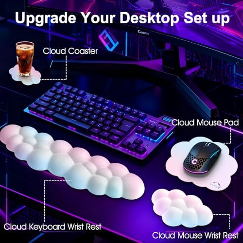 Sushret Cloud Wrist Rest for Computer Keyboard and Mouse Pad Set, Rainbow