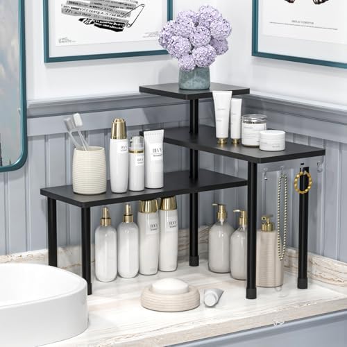 JayRex 3-Tier Bathroom Countertop Corner Shelf Organizer, Black