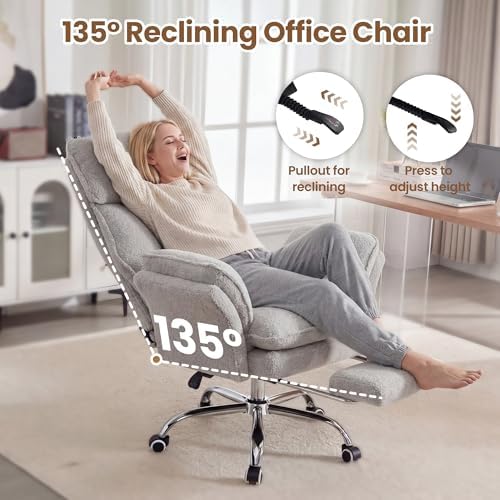 Big and Tall Office Chair with Flip Arms and Footrest, Teddy Criss Cross Legged Home Office Desk Chair with Pet Seat, Comfy Reclining Computer Gaming Chair, Grey