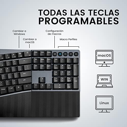 Perixx PERIBOARD-535BL ES Teclado dividido mecánico ergonómico con Cable - nterruptores Clicky Azules de Bajo perfil - Teclas programables - Compatible con Windows y Mac OS X - Tecla