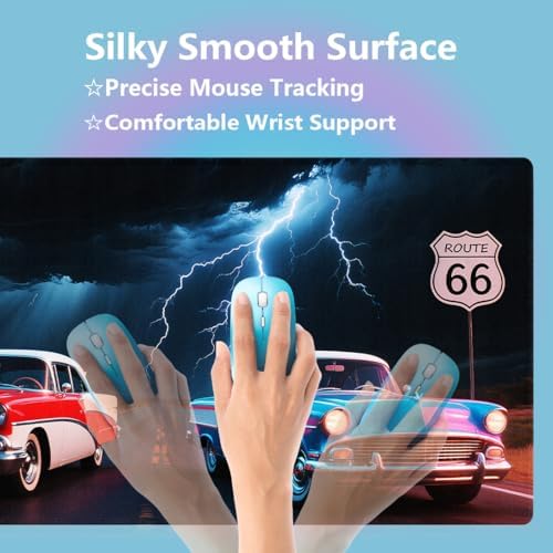 Classic Red & Blue Cars Large Mouse Pad, Lightning Scene Route 66 Desk Mat