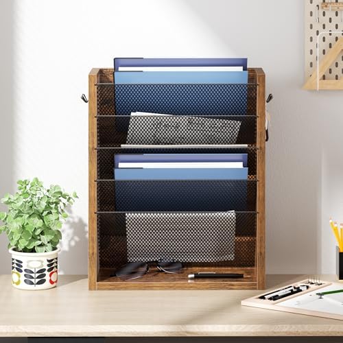 Mail Organizer Wall Mounted, 6-Slot Hanging File Organizer with Key Holder