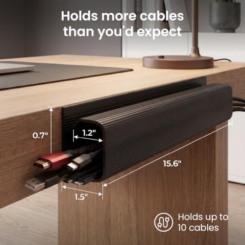 EVEO Cable Management Under Desk Kit (6 Units) - Under Desk Cable Management Cord Hider, Cable Hider Cord Management, Cable Organizer, Cable Raceway | Self-Adhesive 96'' J Channel 6X16 - Black