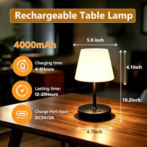 Cordless Table Lamp, Rechargeable Shower Lamp - Black Set of 2