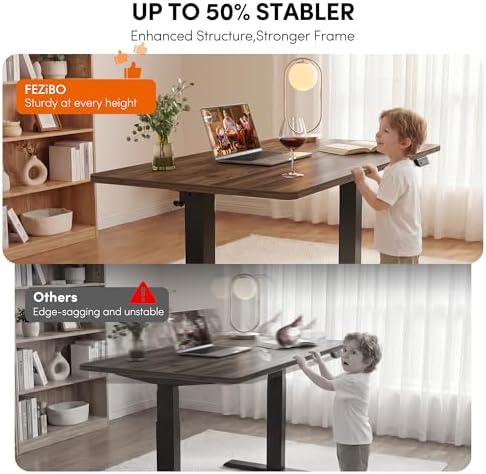 FEZIBO One-Piece Standing Desk, 55"x24" Seamless Tabletop Electric Height Adjustable for Home Office, Study Rooms & Multi-Device Workstations, Black Walnut