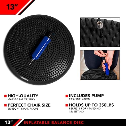 JFIT Inflatable Balance Disc - 13" or 26" Large Wobble Cushion Trainer - Durable Exercise Balance Pad for Coordination, Stability, and Core - Home, Gym, and Pet Training