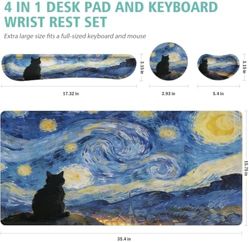Mouse Pad Set Large Desk,Keyboard Mouse Pad Anime Mousepad with Non-Slip Base and Stitched Edge Mouse Mat Desk Pad 35.4 x 15.7 Mouse Pads for Desk Home Office (Sky Cat)