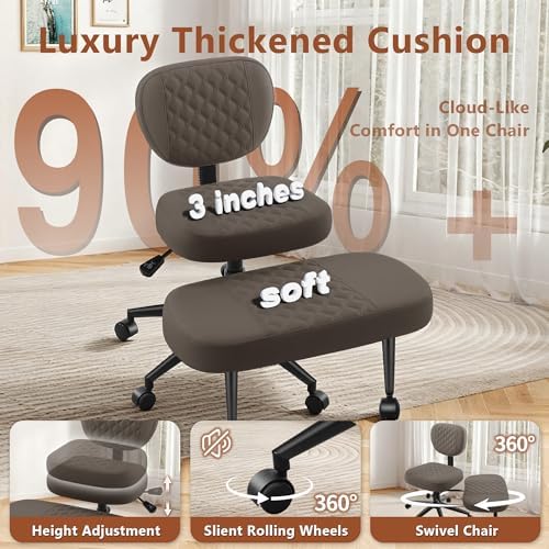 AreShark Cross Legged Office Chair with Wheels, Kneeling Meditation Wide Criss Cross Swivel Ergonomic Chair with Back Support&Adjustable Height, ADHD Stool with Rotating Footrest for Yoga Home Office