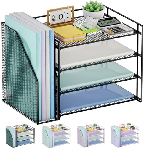 Marbrasse 4-Tier Paper Tray Organizer with File Holder, Black