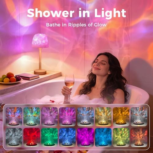 2-Pack Waterproof Shower Lamp Rechargeable LED Ocean Projector