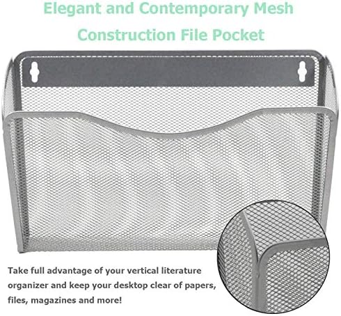 EASEPRES 3 Single Pocket Mesh Hanging File Organizer, Vertical Wall Mounted Magazine File Holder, Mount Basket Mail Paper Document Folder Organizing for Office, Home and School, Silver