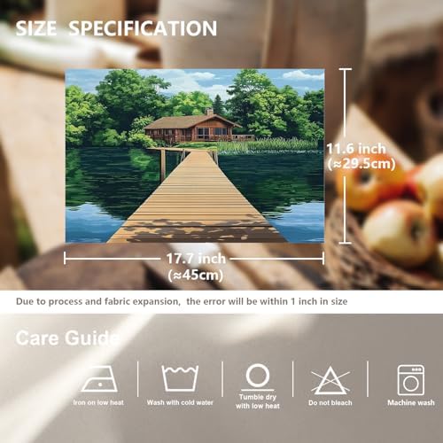 Peaceful Retreat Wooden Structure Linen Placemats, Water Body Lush Foliage Table Mats for Table Washable Heat Insulation Thick Dining Mat, Indoor/Outdoor 12X18 in 4 Pcs