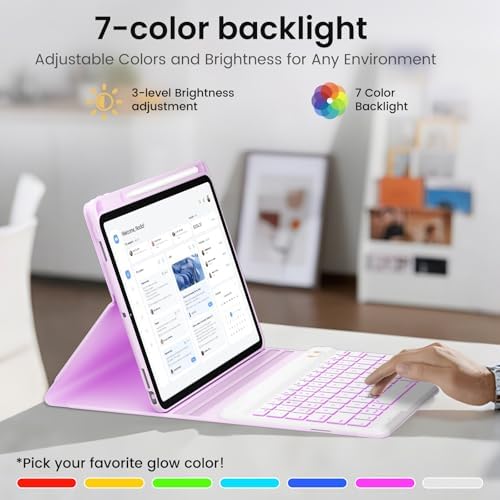 Keyboard case for ipad Air 11 inch(M2 2024)/10.9 Inch Air 5th 4th Generation & iPad Pro 11 inch (1st/2nd/3rd/4th Gen)-Backlit Detachable Keyboard, Folio cover with upper easily Pencil Holder-(Purple)