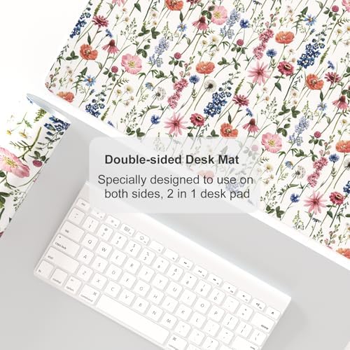 Colorful Star Large Mouse Pad, Watercolor Floral Desk Mat Office Supplies, Waterproof Faux Leather Big Gaming Mousepad for Women Girls, Flowers Desk Pad Home Office Décor Accessories 23.6" x 13.8"