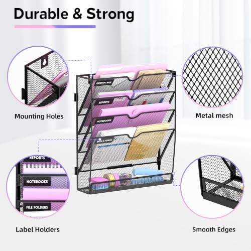 SUPEASY 5-Tier Wall File Organizer with Base, Wall Mounted File Holder