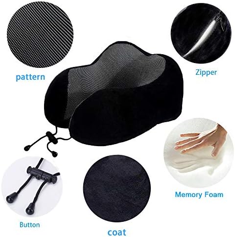 TALLGO Travel Pillow, Best Memory Foam Neck Pillow Head Support Soft Pillow for Sleeping Rest, Airplane Car & Home Use (Black)