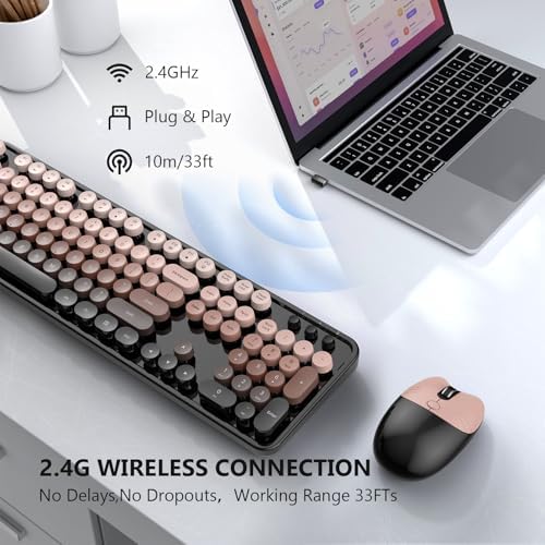 MOFII Wireless Keyboard and Mouse Combo, 2.4 GHz Full-Size Retro Round Keyboard with 8 Multimedia & Shortcut Keys, Plug and Play, Compatible with Mac, Windows, Laptop, Desktop, PC - Coffee Gradient