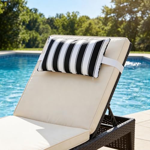 Black Striped Outdoor Lounge Chair Headrest Pillow 11"x16", 2 Pack