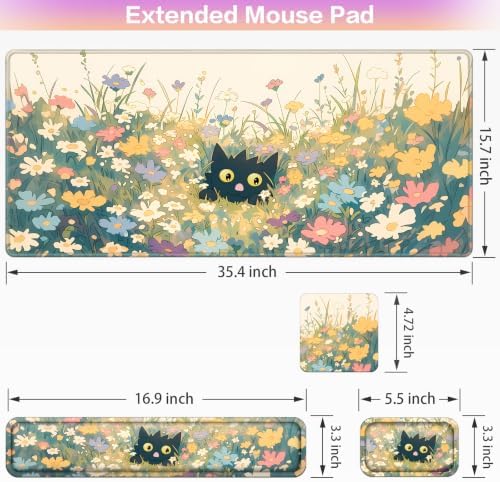 Desk Mat, Large Gaming Mouse Pad with Wrist Rest, 4in1 XXL Mousepad+Keyboard Wrist Rest+Mouse Pad Wrist Support+Cup Coaster Set Ergonomic Computer Desk Arm Wrist for Decor Home Office Women