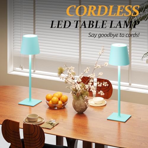 CHLORANTHUS 2 Pack Cordless Table Lamps, 3 Colors Stepless Dimming, 5000mAh Rechargeable Battery LED Desk Lamp for Bedroom/Couple Dinner/Desk/Cafe/Dining Room/Terrace