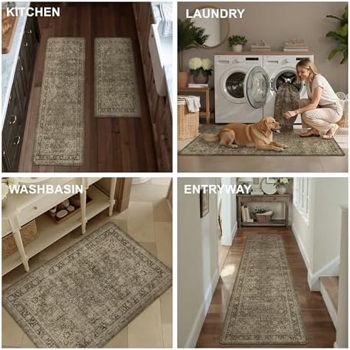 Anti Fatigue Brown Vintage Non-Slip Kitchen Mat 2 Piece