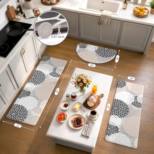 KIMODE Half Circle Anti Fatigue Mats for Kitchen Floor Rug Sets of 3