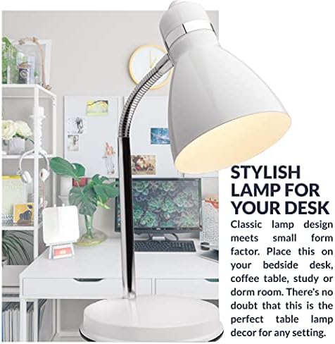 Newhouse Lighting Oxford White Metal Flexible Classic Goose Neck Design Desk or Table Lamp for Office or Bedroom Use