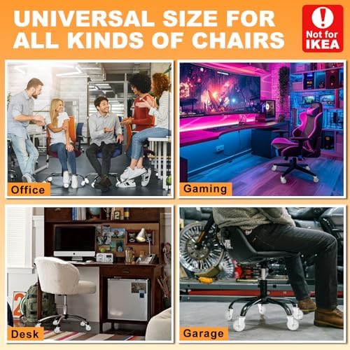 Office Chair Wheels for Casters Replacement - 3" Rubber Wheels for Computer Gaming Desk Caster Smooth & Safe Rolling for All Floors Including Hardwood and Carpet - Set of 5 - White