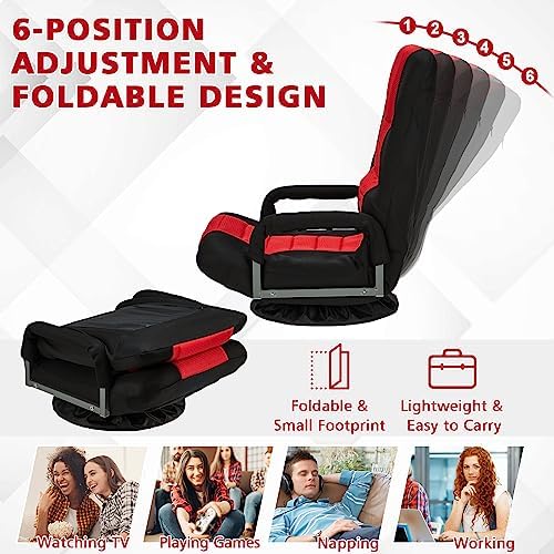 Swivel Gaming Chair Multipurpose Floor Gaming Chair for Gaming, TV, Reading w/6 Adjustable Postion Backrest, Armrest Lumbar Support & for Adults, Red