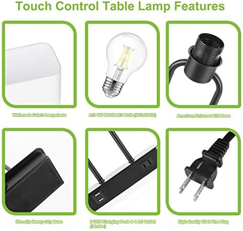 Bedside Touch Control Table Lamp, 3 Way Dimmable Modern Nightstand Lamp