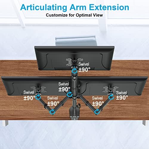 MOUNTUP Triple Monitor Stand, Height Adjustable Monitor Desk Mount Fit for 17 to 32 Inch Computer Screens, Stacked Monitors Arm for 3 Monitors, with C-Clamp and Grommet Base, up to 17.6lbs per Arm
