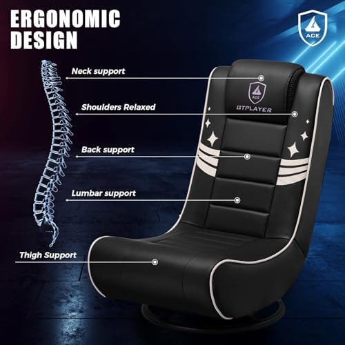 GTPLAYER Floor Gaming Chair Foldable Swivel Floor Chairs for Kids Boys Comfy Video Game Seat with 360° Multipurpose for Gamers, Bedroom or Game Room (Gold)
