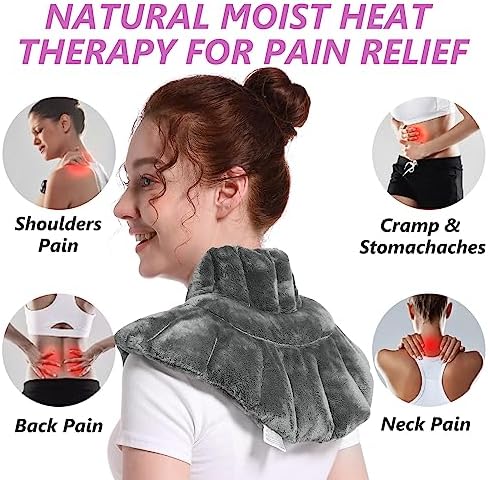 RelaxCoo Microwavable Heating Pad for Neck, Shoulders, and Back - Microwave Heated Wrap with Moist Heat, Weighted Neck Warmer, Gray, Unscented