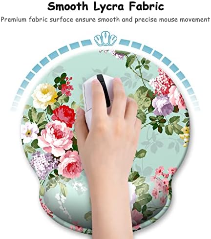 Ergonomic Mouse Pad with Wrist Support, Floral Memory Foam Wrist Rest Mouse Pads, Cute Computer Laptop Office Accessories Decor, Pain Relief Mousepad for Gaming Work Women Girls, Green Flower